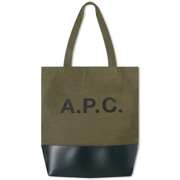 A.P.C. AXELLE LEATHER & CANVAS TOTE- OLIVE/BLACK- UNISEX NWOT- Badass! - Picture 4 of 13